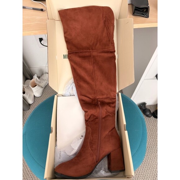 J. Adams Shoes - Over-the-Knee Block Heel Boots in Chestnut Suede